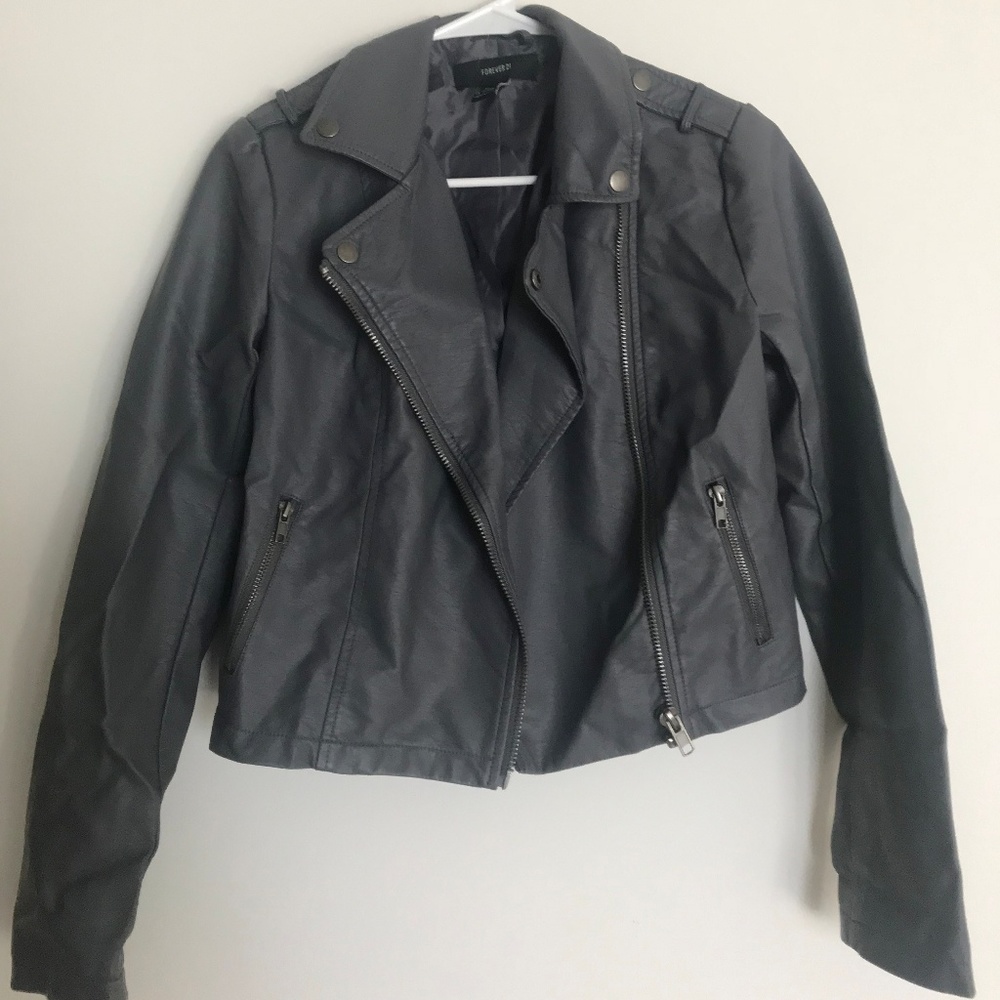 Gray Faux Leather Jacket